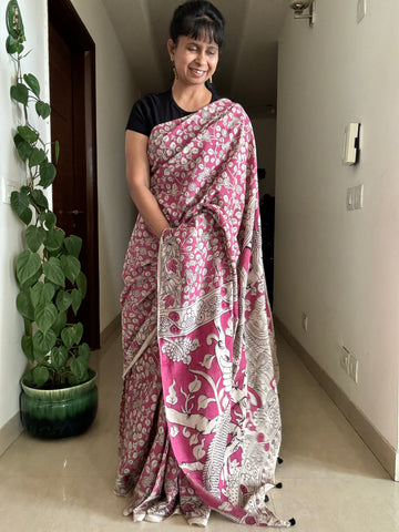 Kalamkari blockprinted cotton mul saree