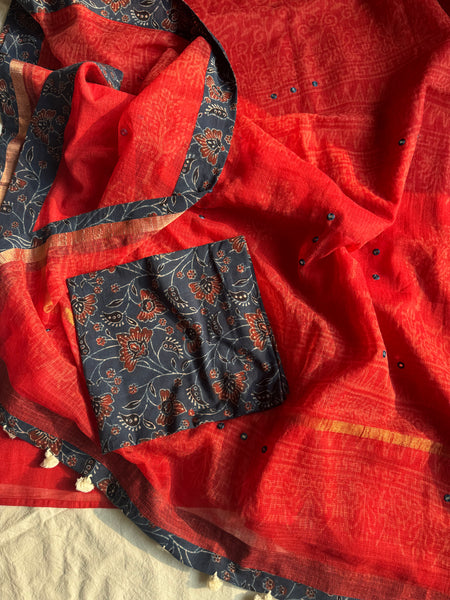 Best Seller -Embroidered pallu & patchwork border- kota doria saree