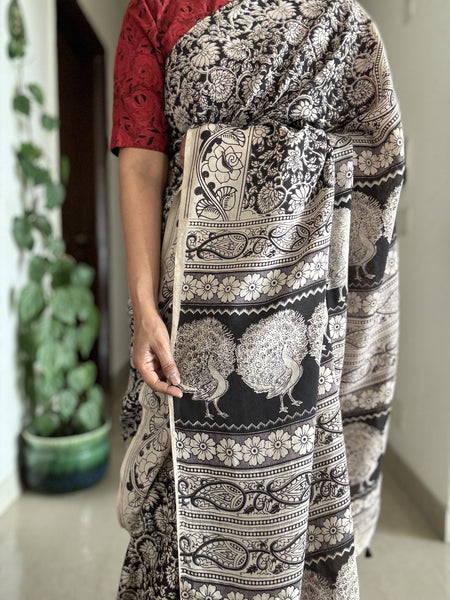 Kalamkari blockprinted chennuri silk saree
