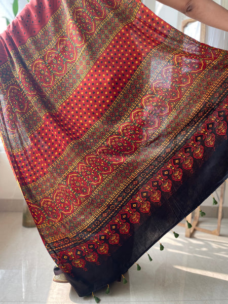Ajrakh modal silk saree