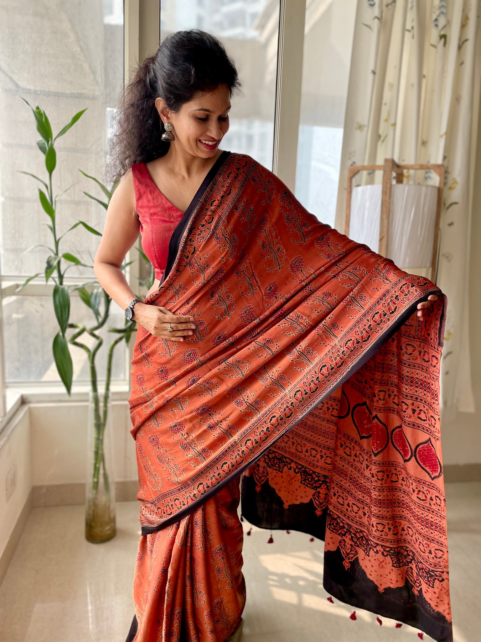 Ajrakh modal silk saree
