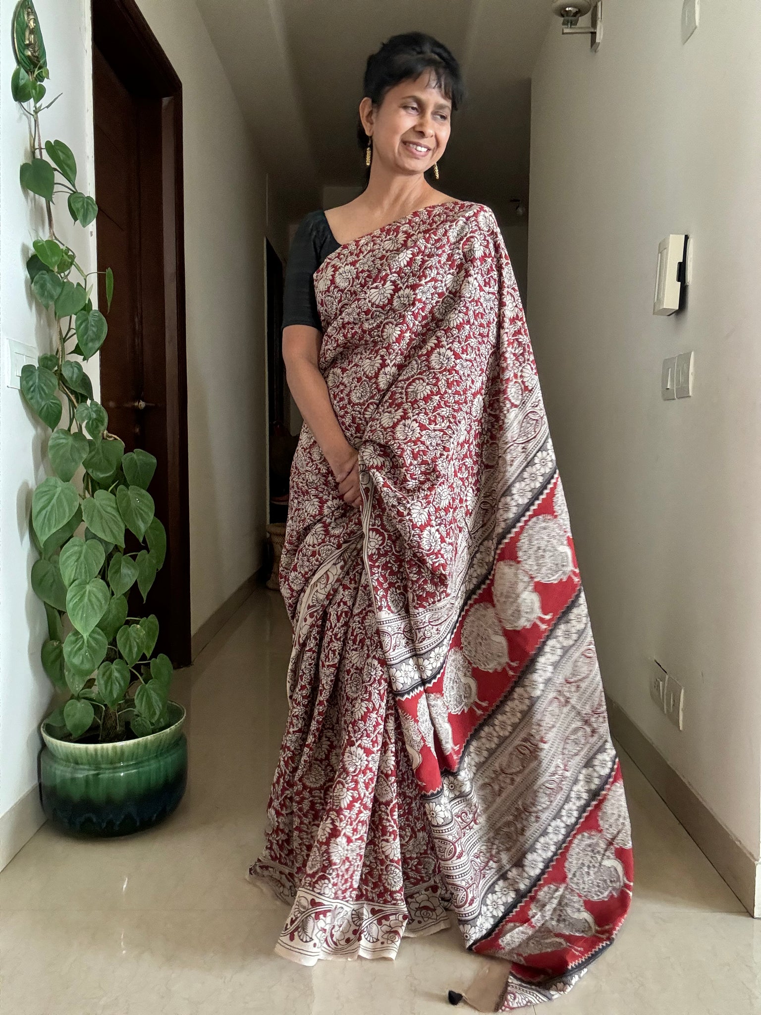 Kalamkari printed chennuri silk saree