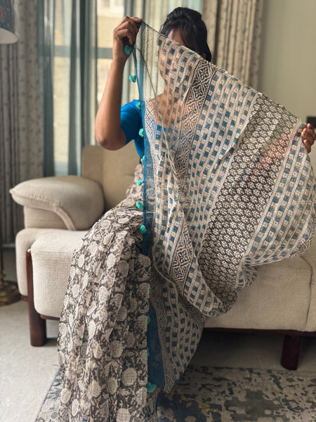Breeze Edit -Blockprinted kota Doria Saree