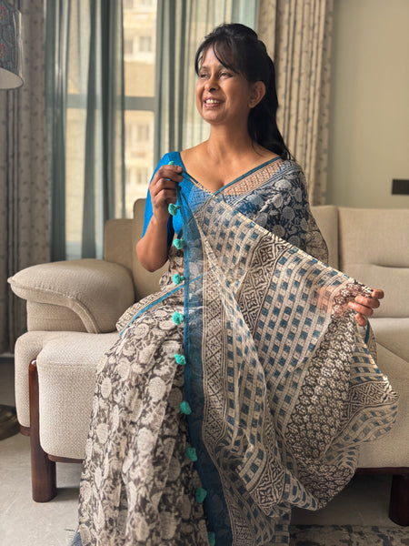 Breeze Edit -Blockprinted kota Doria Saree