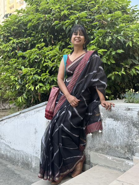 Embroidered pallu & patchwork border- kota doria saree