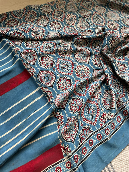 Exclusive ajrakh naturally dyed modal silk saree