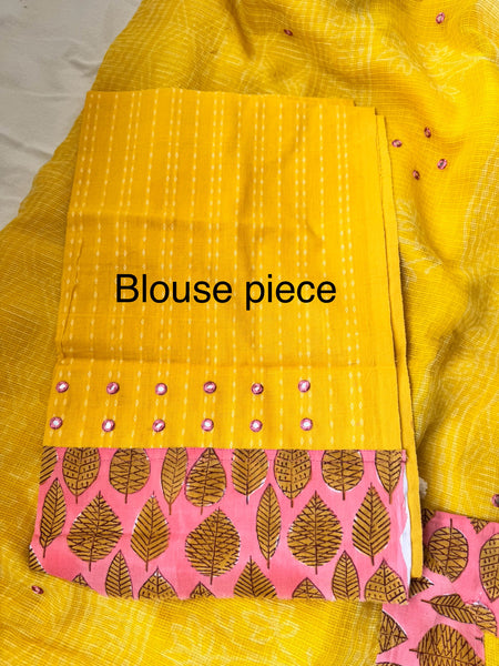 Embroidered pallu & patchwork border- kota doria saree