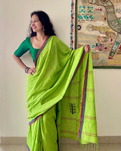 Charu Cotton Jamdani Saree- Green