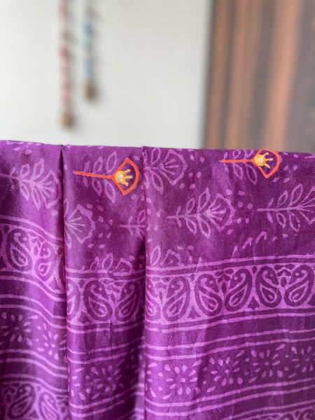 Embroidered handblock printed chanderi cotton silk saree