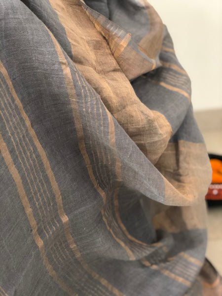 Smoky Grey - Handwoven Linen Saree