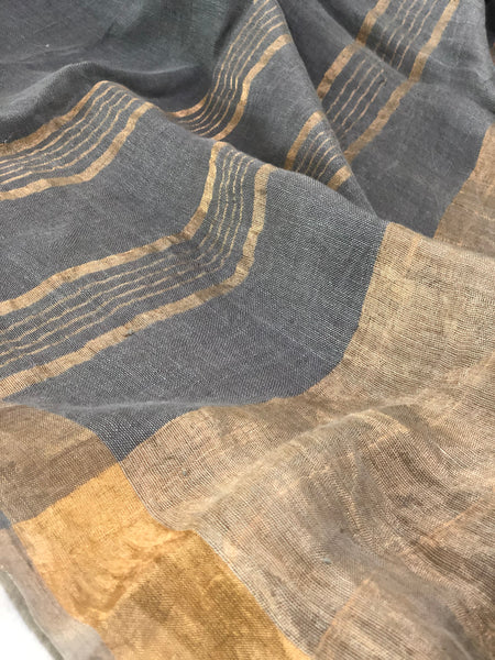 Smoky Grey - Handwoven Linen Saree