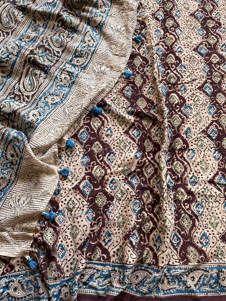 Block Printed Kalamkari Cotton Mul Saree