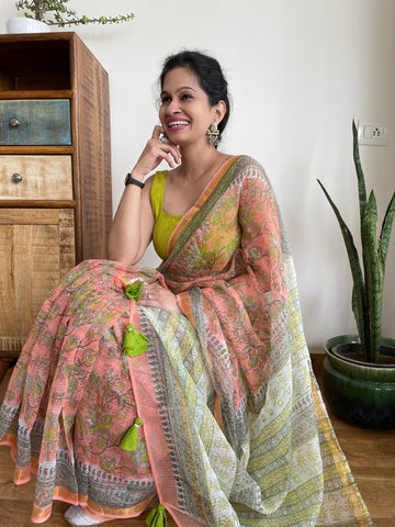 Kota Doria cotton saree with Zari