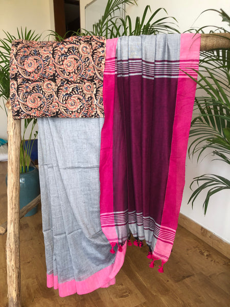 Bengal handloom khadi cotton saree- Grey