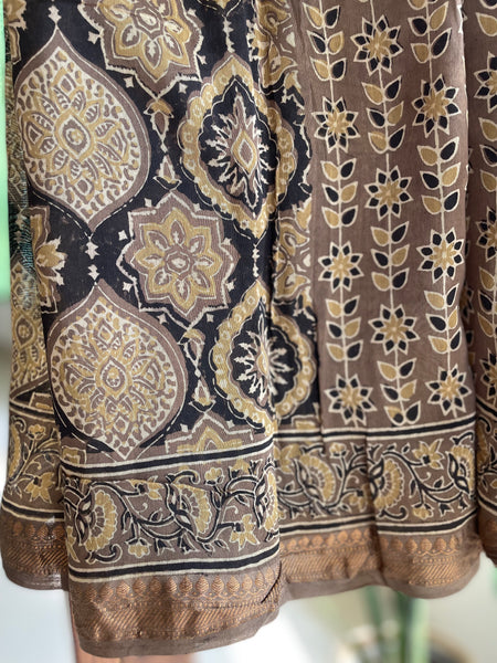 Ajrakh naturally dyed cotton silk saree