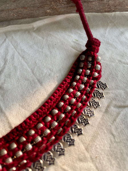 Handcrafted Patwa Thread Work Necklace with Metal Beads
