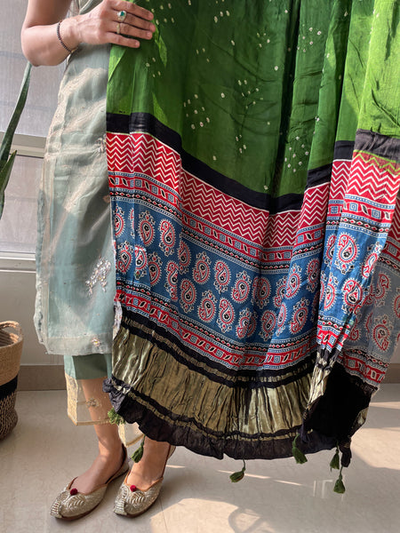 Ajrakh & Bandhni Modal Silk Tissue Pallu Dupatta