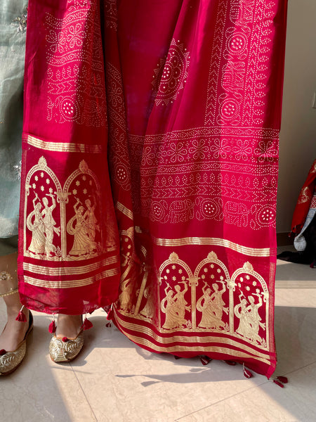Maroon Modal Silk Woven Zari Pallu Dupatta