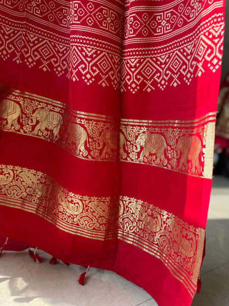 Red Modal Silk Woven Zari Pallu Dupatta