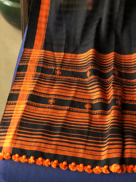 Black Handwoven Kutchi Stole with Traditional Kutch Design