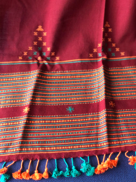 Maroon Handwoven Kutchi Stole with Traditional Kutch Design