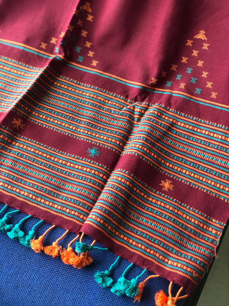 Maroon Handwoven Kutchi Stole with Traditional Kutch Design