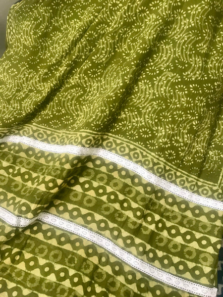 हिना - Handblock Print Dabu Cotton Mul Saree