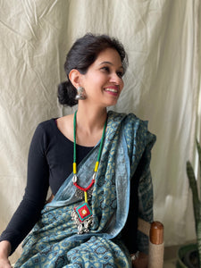 Ajrakh Block Printed Linen Naturally Dyed Saree