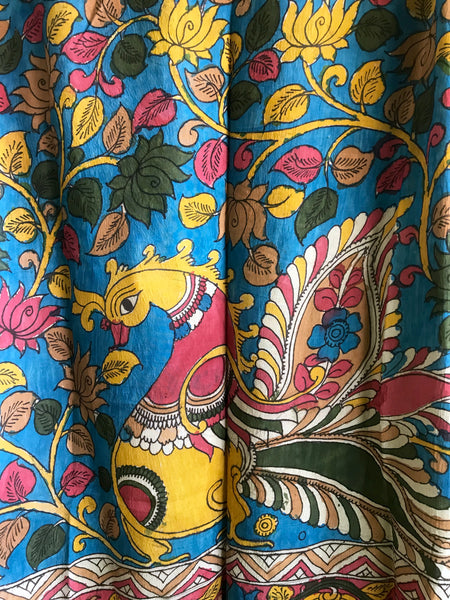 Pen kalamkari organic bangalore silk dupatta- BLUE