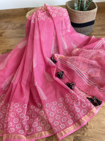 Kota Doria cotton saree with zari border