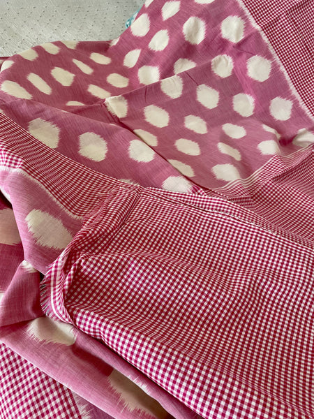 Pink & Off White Woven Ikkat Pochampally Cotton Saree