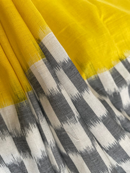 Grey Yellow & Blue Woven Ikkat Pochampally Cotton saree