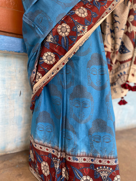 Kalamkari printed cotton mul saree
