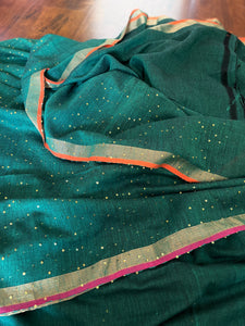 Woven sitara cotton saree- Green