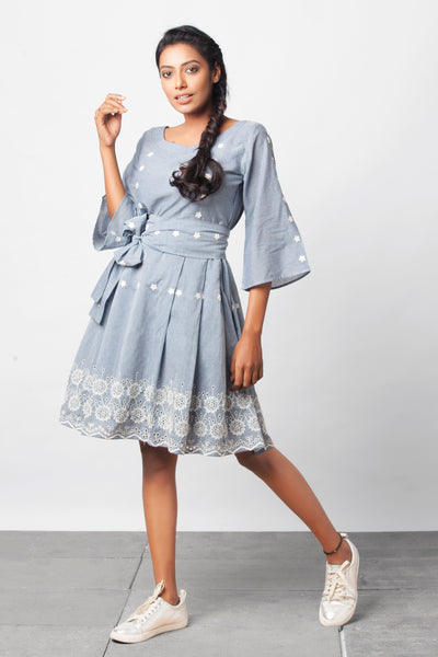 Embroidered fit and flare dress - Sizes Left : S-3  and M - 2