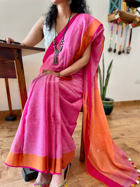 Pink Handloom Bengal Cotton Saree