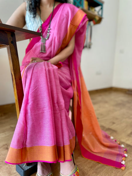 Pink Handloom Bengal Cotton Saree