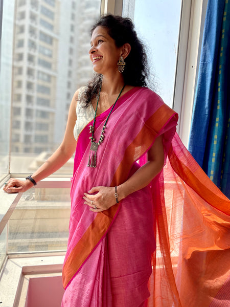 Pink Handloom Bengal Cotton Saree