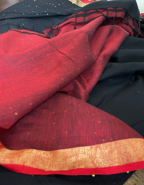 Woven sitara cotton saree- Black