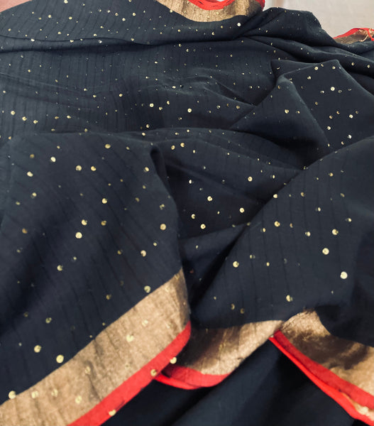 Woven sitara cotton saree- Black