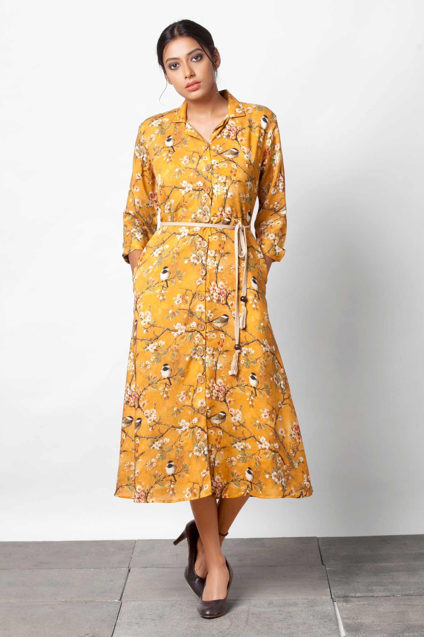Chidiyaa - Yellow botanical print dress