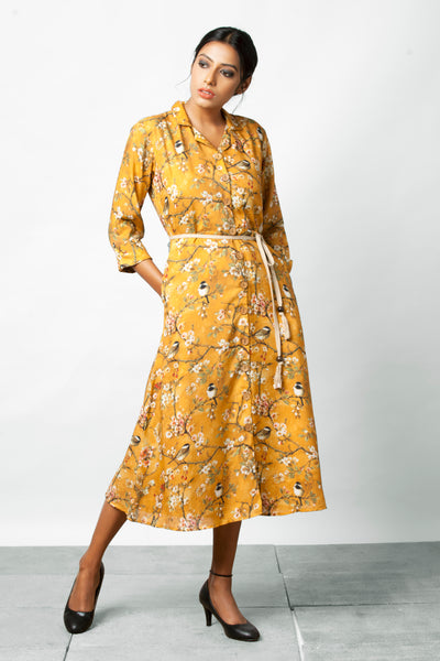 Chidiyaa - Yellow botanical print dress