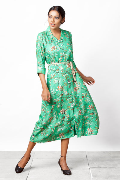 Chidiyaa - Green Botanical Print Dress