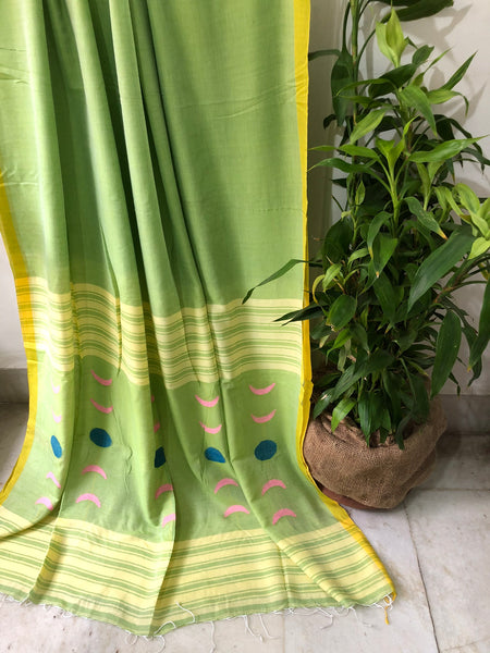 Green Jamdani cotton saree
