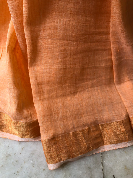 Handwoven Cotton linen Saree -  Clementine