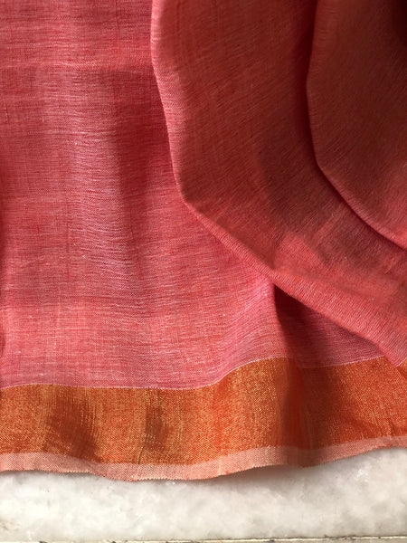 Handwoven Cotton linen Saree - Plum Rose