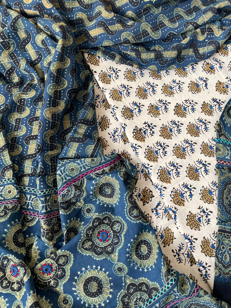 2 piece set - Ajrakh handblock cotton kurta with cotton dupatta