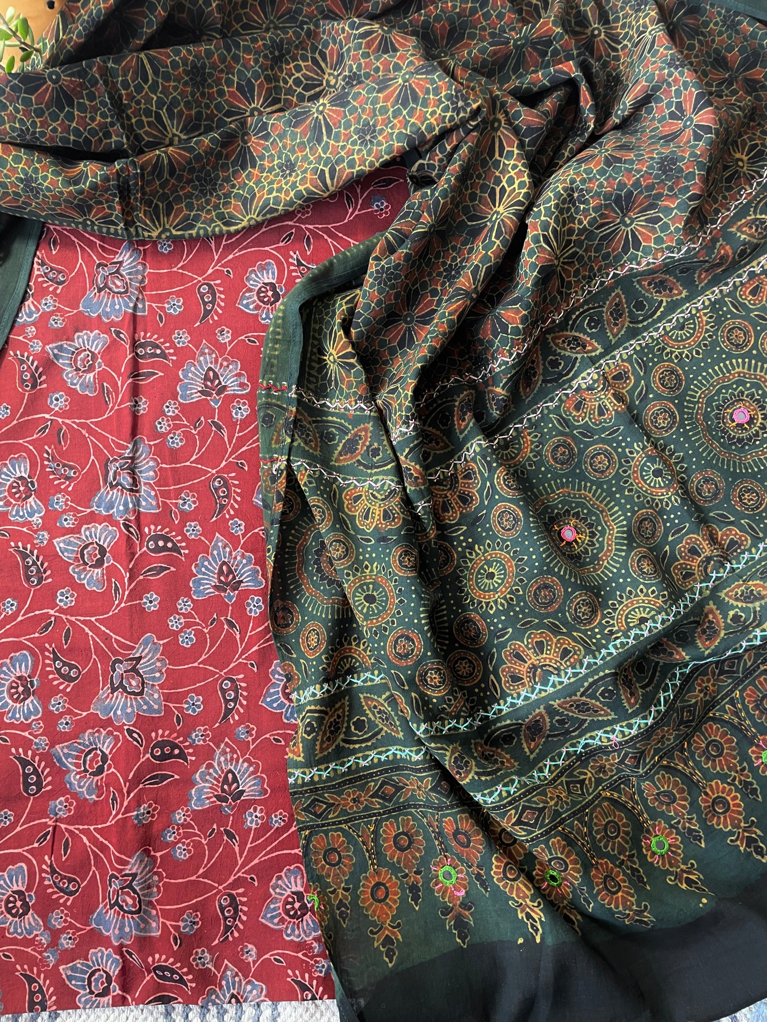 2 piece set - Ajrakh handblock cotton kurta with cotton dupatta