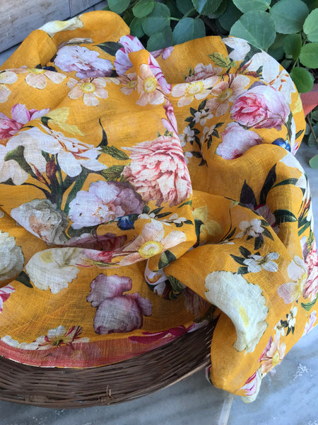 Marigold Floral Organic Linen Dupatta