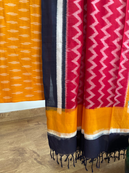 2pc Pochampally Ikat Cotton Suit Material with Double Ikat Dupatta